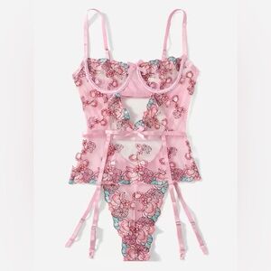 5/$20 Flower Embroidered Garter Teddy Bodysuit M